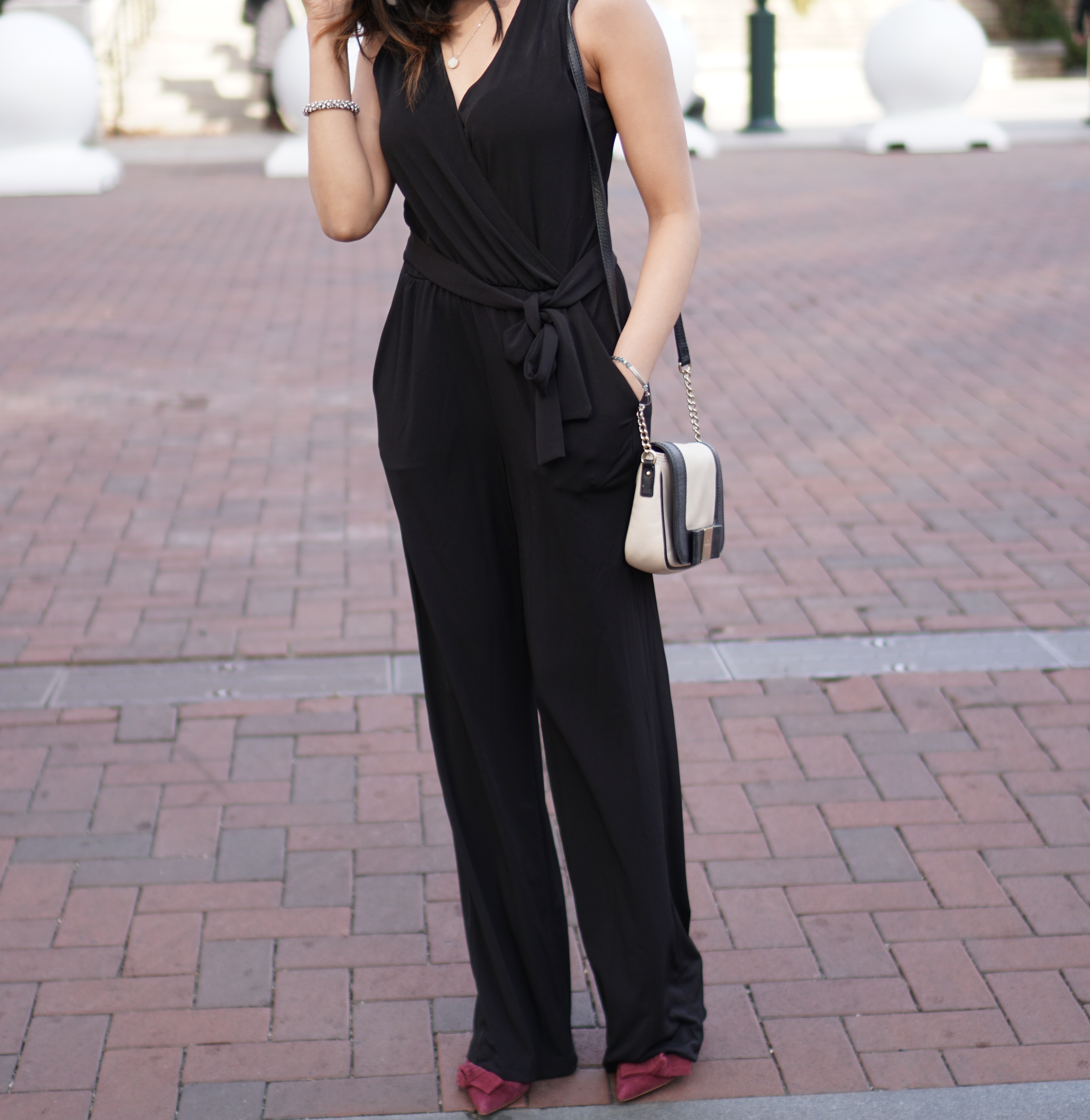 Black Jumpsuit + Red Dress Petite Holiday Outfits